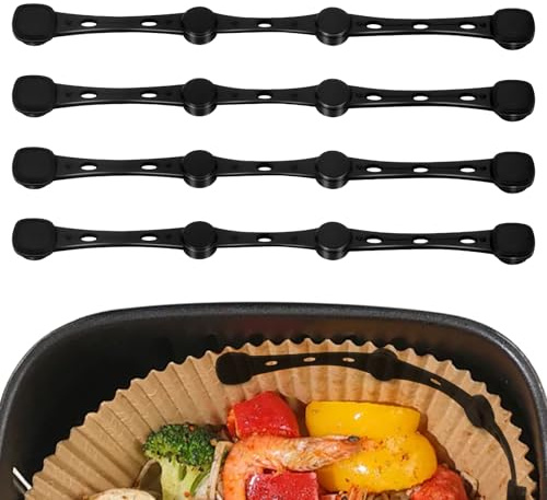 Lot de 4 supports magnétiques en silicone pour papier sulfurisé Airfryer - Accessoires pour friteuses à air chaud simple et double - Noir