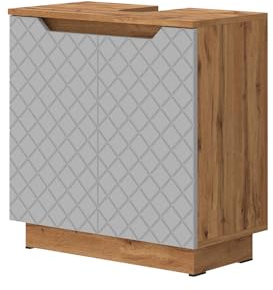 Vicco Mobile sottolavabo per bagno Lotta, Rovere/grigio con struttura in piastrelle, 59.8 x 62.1 cm con 2 porte