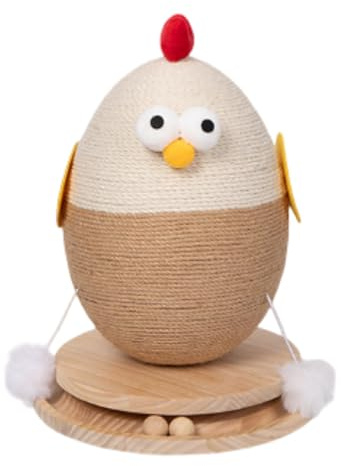 Drehbares Kratzbrett für Katzen in lustiger Hahn-Form – Robustes Kratzmöbel aus Sisal & Holz,Kratzspielzeug Katze Hahn Figur mit Sisal