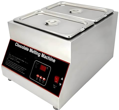 WDDBFL Macchina Professionale per Temperare Il Cioccolato Fusore Elettrico per Cioccolato da 500 W 12 kg/26,5 libbre Scaldavivande in Acciaio Inox con Coperchio per Catering e Ristoranti 2tank