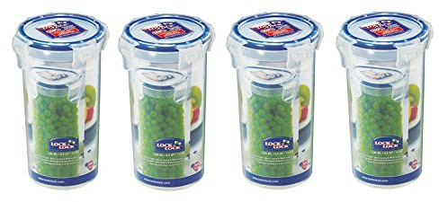 LOCK & LOCK 430 ml Round Storage Container - Clear/Blue, Clear, Pack of 4