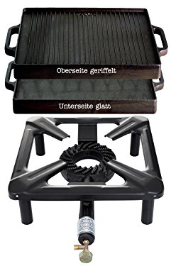 PaellaWorld Paella World International Kit de réchaud à gaz réchaud avec Fonte Plaque de Grill, Multicolore, 2 pièces