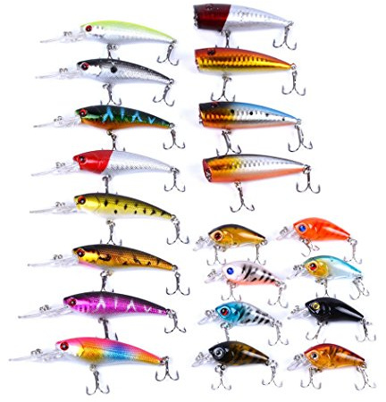 Aorace 20pcs Fishing Lures Kit Mixed Including Minnow Popper Crank Baits with Hooks for Saltwater Freshwater Trout Bass Salmon Fishing