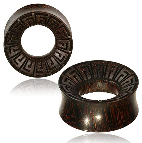 CHICNET Tamarindenholz Flesh Tunnel griechisch Ornament Spiralen Lobe Piercing Holz Double Flared