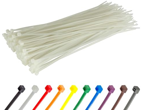 Gocableties White Cable Ties, 200mm x 2.5mm, Pack of 100, 8 Premium Nylon Zip Ties Clear/Natural, Multi-Purpose Plastic Tie Wraps, Secure Self-Locking Mechanism, for Home, Garden, Office and DIY