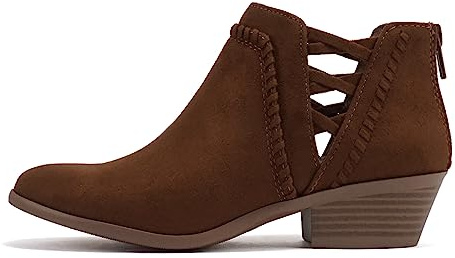 Soda Sincere Women's Low Ankle Heel Bootie with Elastic Cross Straps (Cog Imsu, us_footwear_size_system, adult, women, numeric, medium, numeric_8_point_5)
