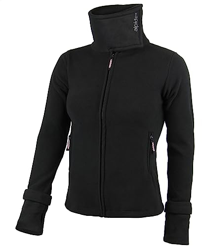 ALPIDEX Damen Fleecejacke Hoher Stehkragen Daumenlöcher Tailierte Winter Fleece Jacke Antipilling Warm Weich Full Zip Fleecepullover Microfleece Wandern Outdoor, Größe:L, Farbe:black