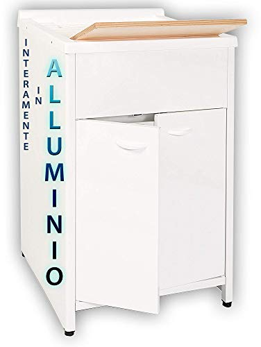 Escelsior Mobile lavatoio IN ALLUMINIO, per lavanderia e da esterno, PREMIUM, diverse misure, + sifone e tavoletta lavapanni in omaggio, bianco, VASCA TOP LINE, moderno (L60 x P50x H83)