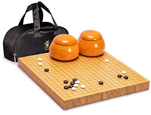 Yellow Mountain Imports Shin Kaya 1.6-Inch Reversible 19x19 / 13x13 Go Game Set Board with Double Convex Yunzi Stones and Jujube Wood Bowls - Classic Strategy Board Game (Baduk/Weiqi)