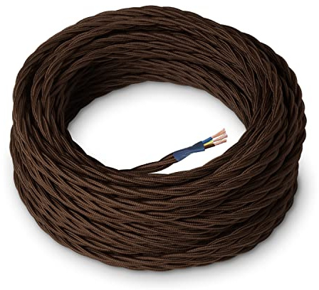 Amarcords - Textilkabel für Lampen BRAUN, geflochten, Seide, 5 Meter, mit Erdung 3x0,75 - Stoffkabel mit farbigem vintage Stoff überzogen für Kronleuchter, Wandlampen und Lampenschirme