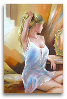 Premium Textil-Leinwand 30 x 45 cm Hoch-Format Schöne Frau am Fenster - erotische Kunst | Wandbild, HD-Bild auf Keilrahmen, Fertigbild auf hochwertigem Vlies, Leinwanddruck von Marita Zacharias