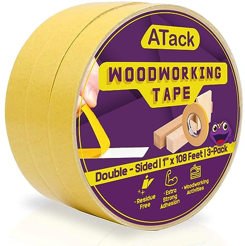 ATack Double-Sided Woodworking Tape, 1-Inch by 36-Yards (3-Pack) Double Face Turner Tape for CNC and Wood Template- Removable, Residue-Free and Surface-Safe