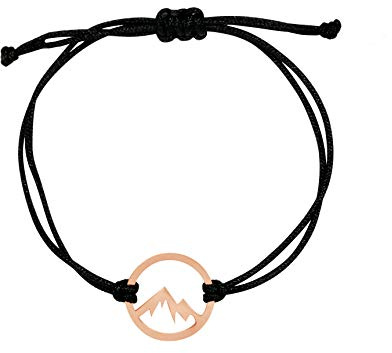 Nuoli® Berg Armband Damen Rosegold (verstellbar 14-20cm) Berg Armbändchen für Frauen & Mädchen aus schwarzem Stoff mit Edelstahl Anhänger