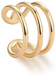 MYEARS Women Ear Cuff Earring Gold Non Pierced Ear Cartilage 3 Split Stripe Band Clip on Wrap Hoop 14K Gold Filled Tiny Boho Simple Minimalist Delicate Handmade Hypoallergenic Geometric Jewelry Gift