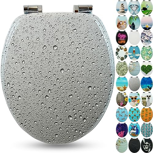 SANFINO® Premium WC Sitz mit Absenkautomatik – hochwertige Toilettendeckel aus Holz, viele bunte Motive, hoher Sitzkomfort, einfache Montage inklusive Montageanleitung – Grey Splash II