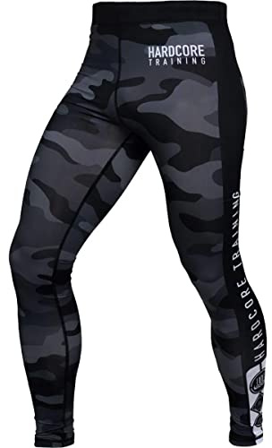 Hardcore Training Men's Compression Pants Kompressionsbyxor Herr Leggings Base Layer Boxing Running Muay Thai MMA No Gi BJJ (DE/NL/SE/PL, Alfa, L, Regelbunden, Regelbunden, Black/Grey)