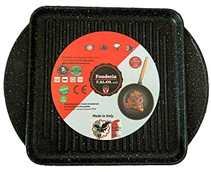 Zeus Party BISTECCHIERA GRIGLIA Grill Barbecue Alluminio PLANCIA 28x28 Oppure 37x28 CM. con Pietra Lavica (28x28 cm)