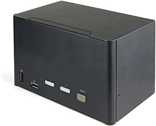 StarTech 2-Port Quad DisplayPort KVM, 4K 60Hz UHD HDR, USB 3.0 Hub, Switch | Desktop, 5Gbps, 2.0 HID, Hotkey Switching, 3840 x 2160 60Hz, Two computers four monitors, Analogue & digital audio