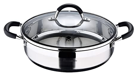 MasterPro Foodies | Faitout bas avec couvercle en verre | Contenance 3,8L | Faitout en acier inoxydable | Résistant, facile à nettoyer | Pour tous types de cuisinières