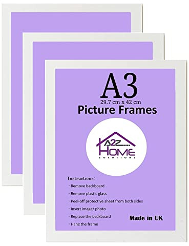 A2Z Home Solutions® A3 Photo Frames Set of 3 (29.7 cm x 42 cm) White Picture Portrait & Horizontal Wall Hanging Photo Styrene Wall Mount Living room Gallery