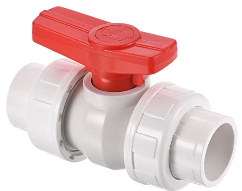 PATIKIL 32mm ID Double Union Ball Valve, 1 Pack PVC Socket Type Shut-Off Valve Switch for Water Flow Control, White
