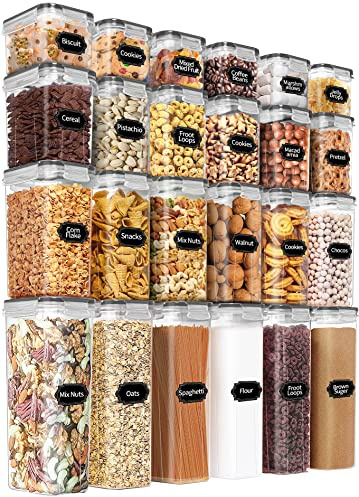 PRAKI Airtight Food Storage Containers Set with Lids - 24 PCS, BPA Free Kitchen and Pantry Organization, Plastic Leak-proof Canisters for Cereal Flour & Sugar - Labels & Marker(Grey)