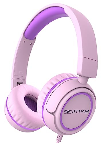 IMYB Kids Headphones, V1 Wired Stereo Foldable Tangle-Free 3.5mm Adjustable On-Ear Headphones for Kids for School/Toddlers/Childrens/Teens/Boys/Girls/Ipad/Tablet/Kindle/Phones/Travel/Plane (Pink)