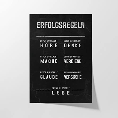 Hustling Sharks® Motivationsbild „Erfolgsregeln“ – Poster 20 × 30 cm | XXL Motivationsbild im Hochformat, Motivationsposter Büro, Poster mit Sprüchen, Erfolg Bilder, Büro Bild, Deko
