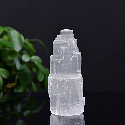 1PC Gesso Naturale Colonna Torre Scultura di Cristallo Artigianato Decorazione Della Casa Regale, Gesso Bianco, 90-130g
