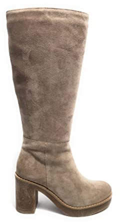 Scarpe Donna Stivale con Gambale Alto Fondo Classico in Pelle camosciato Beige D23EL09 91147 39