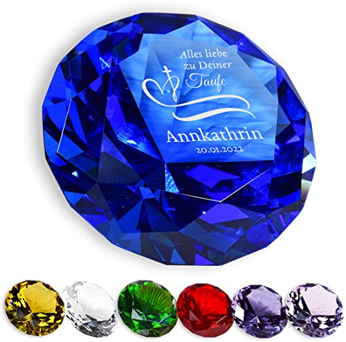 polar-effekt Deko Diamant aus Glas in Blau mit Gravur Motiv Herz - Kristall Briefbeschwerer für Kinder - Geschenkidee zur Konfirmation - für Junge und Mädchen - als Dekoration geeignet