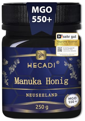 Miele di Manuka 550 + MGO Originale Miele Manuka della Nuova Zelanda, con contenuto di MGO certificato e garantito 250 g