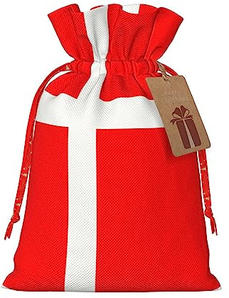 Dänemark Dänische Flagge Weihnachten Kordelzug Geschenktüten, Wiederverwendbare Weihnachten Süßigkeiten Taschen Für Geschenke, Weihnachtsfeier, Urlaub
