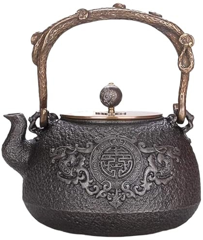 AMYSTY Teiere Giapponese Teiera in Ghisa 1350 ML Teiera Teiere Ghisa Ferro Originale Non Rivestito Pentola in Ferro Artigianale Coperchio in Rame Pentola in Ferro Teiera Ghisa Teiera Giapponese