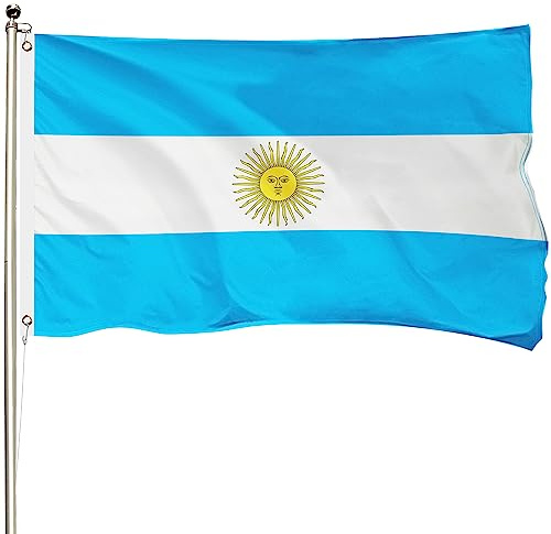 FSFLAG Bandera de Argentina de 3 x 5 pies, bandera argentina de poliéster reforzado 400D con dos ojales de latón, banderas de Argentina para exteriores, hechas a mano, resistencia a la