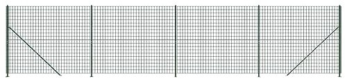 vidaXL Cerca de Alambre, Valla de Malla con Brida Postes, Cercado de Cadena Eslabones, Borde para Recinto de Jardín Patio, Verde 1,6x10 m