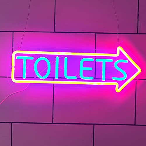 KEYQEEN Letrero de neón LED con Flecha para Inodoro, indicador de Entrada de baño, Luces de neón, Letrero Luminoso para Colgar en la Pared, Luces nocturnas,Right,40x15cm