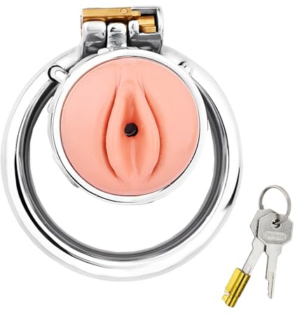 Jinqian Realistischer Vagina Peniskäfig Set Herren Edelstahl Keuschheitskäfig Metall Cock Cage Gay klein Keuschheitsgürtel Keuschheit SM Penis Bondage Extrem Chastity Sexspielzeug Für Männer (50mm)