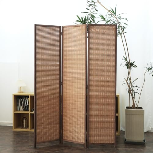 Furnnylane 3 Panel Bamboo Room Divider - 5.6 ft Tall Folding Privacy Screen for Room Separation, Natural Brown Freestanding Partition Wall for Home Office (67 H x 46 W)