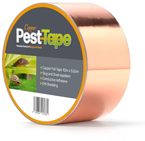 EFA International Copper Slug Tape 55mm x 10M – Slug & Snail Repellent Barrier, Pet Safe & Chemical-Free, Copper Tape for Slugs, EMI Shielding and Crafts, Weatherproof Garden Protection (55mm x 10M)