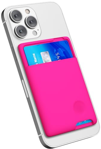 oakxco Phone Wallet Stick On, Secure Phone Card Holder Silicone, Adhesive Pocket Sleeve ID Credit Card, Slim Thin Card Case for Men Women Cute, Compatible with Apple iPhone Samsung Pixel, Hot Pink