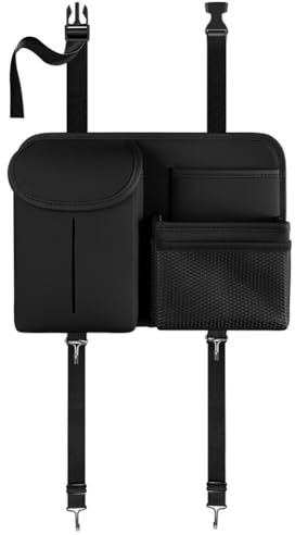 Asudaro Auto-Rücksitz-Organizer Multifunktion Auto-Sitz Zurück Aufbewahrungstasche mit Haken Leder Hängende Rückentasche Taschentücher Telefon Wasser Getränke Handtasche Rückenlehnenschutz Schwarz
