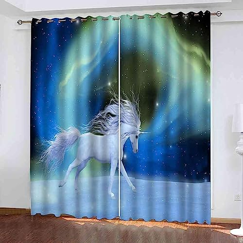 Schattierung Vorhänge 2Er Set 3D Fantasy-Einhorn Druck Isolierung Schalldichte Kinder Gardinen Blickdicht Mit Ösen Vorhang Fenster Für Wohnzimmer Schlafzimmer Balkon 2 X 85 X 200 Cm -7A3S7T9R2S8S7A3M8