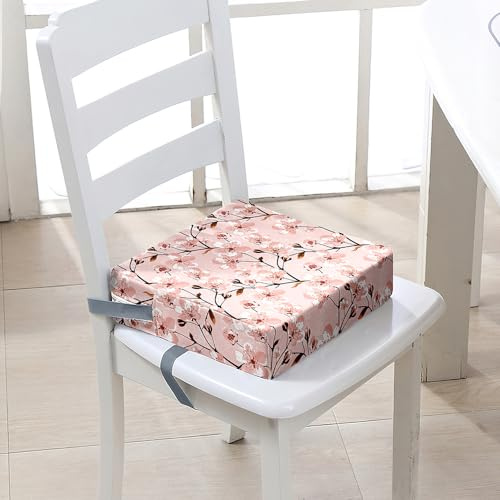 FANSU Kinder Sitzkissen Sitzerhöhung Stuhl, Blume Druck Baby Kind Sitzkissen Quadrat Zerlegbar Kleinkinder Esszimmerstuhl ErhöHen Pad Esszimmer Boostersitze (40x40x10cm,Rosa)