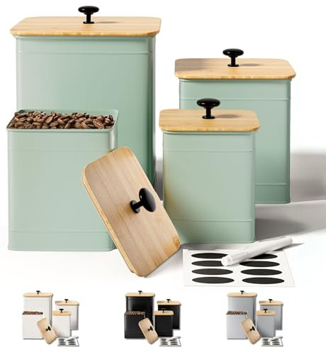 Kitchen Canisters for Countertop Set of 4 with Customizable Chalkboard Labels & Marker Pen - Big Iron Kitchen Canisters with Airtight Lids - Sage Green Canister Set - Flour and Sugar Containers