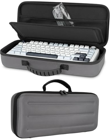 XINGFUDAO Étui de transport rigide pour 75 % des claviers et accessoires de jeu, sac de rangement de protection étanche compatible avec Aula F75 et autres claviers de jeu à 75 %, gris, gris, M, Simple