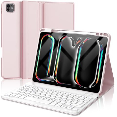 FOGARI Hülle mit Tastatur für iPad Pro 11 2022/2021, Magnetische Abnehmbare Bluetooth Keyboard Schutzhülle mit Stifthalter für iPad Pro 11 4/3 Gen, QWERTZ-Layout, Rosa