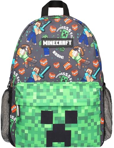 Minecraft Barnryggsäck för pojkar och flickor, stor A4 ryggsäck med flera fack resväska med nätficka och justerbara vadderade axelremmar, gRÖN, L