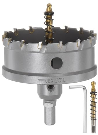 sourcing map Hartmetall-Lochsägen-Set, 80 mm, Metall-Lochschneider-Set mit 2 Zentrierbohrern, Federn, 1 Schraubenschlüssel für Edelstahl, Kupfer, Eisen, Aluminium