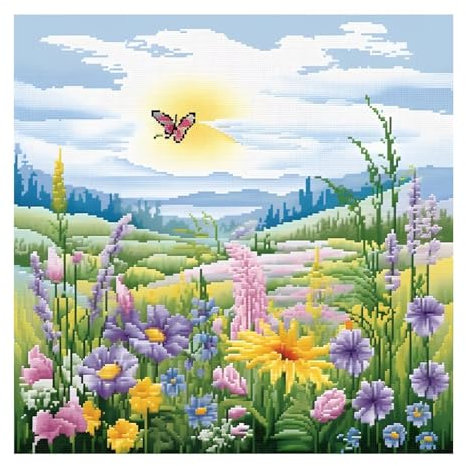 Cukol Cukol Kit Punto Croce Paesaggio Naturale, Schemi Quadri Set Ricamo Punto Croce Kit da Ricamare Principianti Starter Prestampato Stampato Completo Bambini Cross Stitch Embroidery Ricami 40 x 40cm